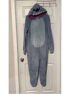 Disney Stitch Adult SMALL Soft Cozy Fleece Union BodySuit Costume Pajamas Hood
